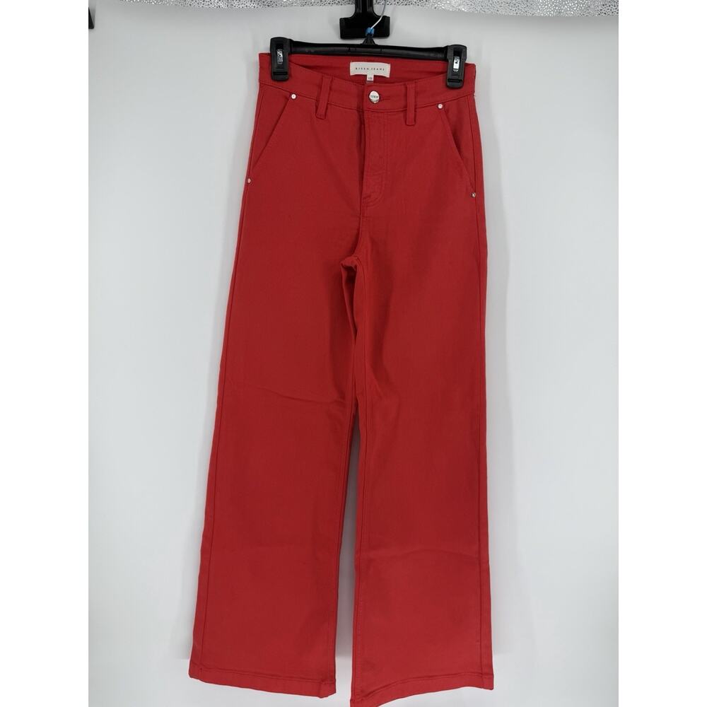 Risen Wide Leg Jeans Womens Poppy Red High Rise Stretch Fireball Pants Size 1/25 - Picture 2 of 8